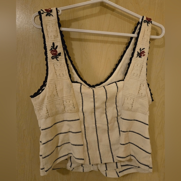 NWT Free People Rose Bud Knit Top Ivory Combo (L) - Picture 3 of 4